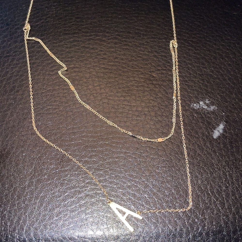 Letter A initial double chain brass gold necklace sanity Sorority birthday name